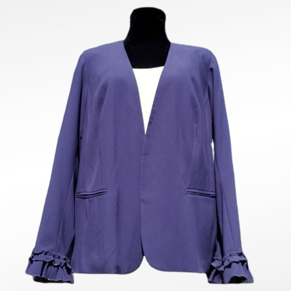 Kensie Farina Blazer 2X Royal Blue Ruffle Sleeve - Picture 1 of 7